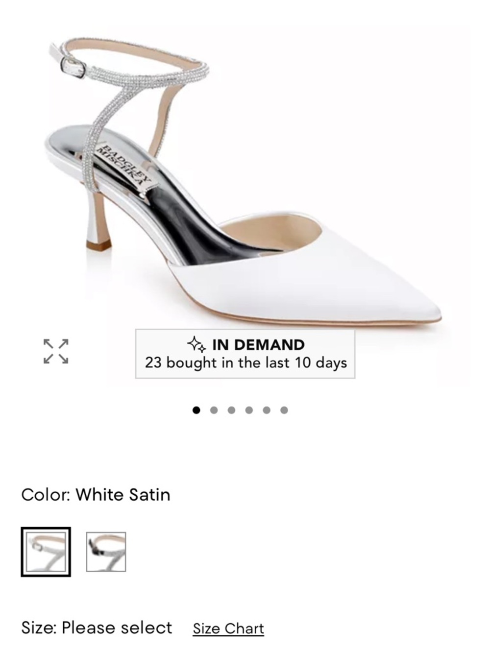 Badgley Mischka White Satin Pointed Toe rhinestone strap Pumps bridal wedding